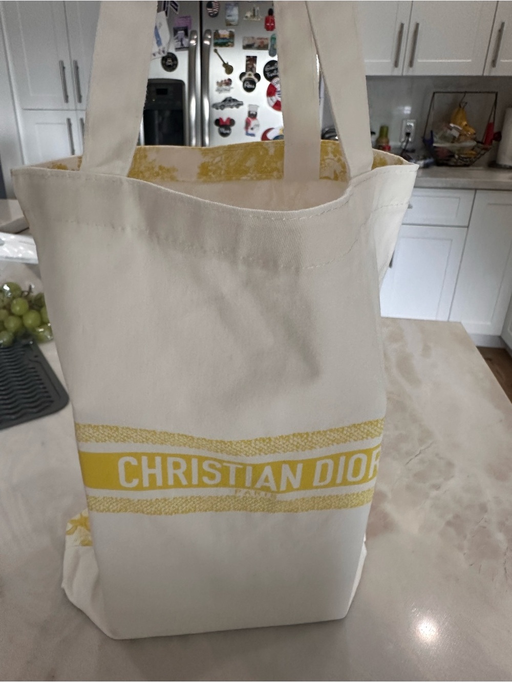 Dior White and Yellow Christian Dior Tote Bag